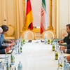 Ngoại trưởng Đức Frank-Walter Steinmeier (trái) và Ngoại trưởng Iran Mohammad Javad Zarif (phải) tại cuộc gặp ở Vienna ngày 25.6. (Nguồn: AFP/TTXVN)