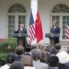 Tổng thống Mỹ Barack Obama (phải) và Chủ tịch Trung Quốc Tập Cận Bình (trái) tại cuộc họp báo chung ở Nhà Trắng ngày 25/9. (Nguồn: THX/TTXVN)