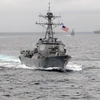 Tàu khu trục tên lửa Mỹ USS Lassen thực hiện tuần tra trong khu vực 12 hải lý thuộc đảo nhân tạo mà Trung Quốc xây dựng trái phép trên khu vực quần đảo Trường Sa của Việt Nam. (Nguồn: atimes)