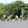 Cảnh sát tuần tra bằng xe đạp chuyên dụng. (Ảnh: Quốc Việt/Vietnam+) 