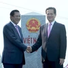 Thủ tướng Nguyễn Tấn Dũng và Thủ tướng Campuchia Hun Sen tại buổi lễ. (Ảnh: Trọng Đức/TTXVN)