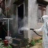 Phun hóa chất diệt tiêu độc, khử trùng, diệt bọ gậy tại xã Quảng Sơn, Đắk Nông. (Ảnh : Mai Hưng Thịnh/TTXVN)