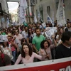 Các giáo viên Bồ Đào Nha biểu tình tại Lisbon phản đối Chính phủ cắt giảm chi tiêu giáo dịch hồi tháng 10/2014. (Nguồn: AP)