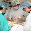 Các bác sỹ Bệnh viện Ung Bướu Hà Nội thực hiện một ca phẫu thuật. (Ảnh: Dương Ngọc/TTXVN)