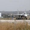 Máy bay Su-35 của Nga cất cánh từ căn cứ không quân Hmeimym ở Latakia, Syria ngày 4/5. (Nguồn: EPA/TTXVN)