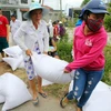 Ngư dân xã Phú Thuận, huyện Phú Vang, Thừa Thiên-Huế nhận gạo hỗ trợ. (Ảnh: Hồ Cầu/TTXVN)