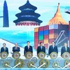 Thủ tướng Chính phủ Nguyễn Xuân Phúc và các đại biểu thực hiện nghi lễ khai mạc hội chợ. (Ảnh: Thống Nhất/TTXVN)