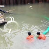Khai quật cổ vật từ một chiếc tàu cổ bị chìm ở vùng biển Bình Châu, huyện Bình Sơn , Quảng Ngãi. (Ảnh: Thanh Long/TTXVN)