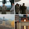 Nhà lãnh đạo Triều Tiên Kim Jong-un theo dõi vụ thử động cơ tên lửa ở bãi phóng vệ tinh Sohae. (Nguồn: YONHAP/TTXVN)