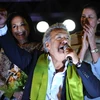Ông Lenin Moreno vui mừng sau khi kết quả sơ bộ được công bố Quito ngày 2/4. (Nguồn: AFP/TTXVN)