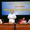 Chủ tịch Ủy ban Trung ương MTTQ Việt Nam Nguyễn Thiện Nhân phát biểu tại hội nghị. (Ảnh: Nguyễn Dân/TTXVN)