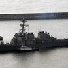 Tàu khu trục USS Wayne E. Meyer lớp Arleigh Burke của Mỹ cập cảng Busan, Hàn Quốc để tham gia cuộc tập trận hải quân Mỹ- Hàn Quốc ở vùng biển phía tây Hàn Quốc ngày 25/4. (Nguồn: YONHAP/TTXVN)