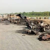 Hiện trường vụ cháy xe bồn chở dầu ở Bahawalpur. (Nguồn: THX/TTXVN)