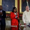 Chủ tịch Quốc hội Venezuela Delcy Rodriguez (giữa) tại lễ nhậm chức ở Caracas ngày 4/8. (Nguồn: AFP/TTXVN)