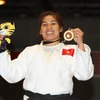 Nguyễn Thị Như Ý với tấm HCV duy nhất tại SEA Games 29 của Judo Việt Nam. (Ảnh: Quốc Khánh/TTXVN)