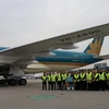 Quang cảnh lễ khai trương dòng máy bay Airbus A350 của Vietnam Airlines tại sân bay quốc tế Frankfurt, Đức vào ngày 9/1/2018. (Ảnh: Phạm Văn Thắng/TTXVN)