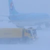 Tuyết rơi mù mịt tại sân bay quốc tế Jeju, Hàn Quốc ngày 11/1. (Nguồn: Yonhap/TTXVN)
