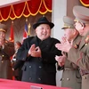Nhà lãnh đạo Triều Tiên Kim Jong-un dự lễ diễu binh kỷ niệm 70 năm Ngày thành lập quân đội ở Bình Nhưỡng ngày 8/2. (Nguồn: YONHAP/TTXVN)