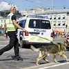 Cảnh sát dẫn theo chó nghiệp vụ tuần tra tại Helsinki, Phần Lan ngày 14/7, trước thềm cuộc gặp thượng đỉnh Nga - Mỹ. (Ảnh: AFP/TTXVN)