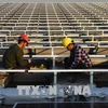 Công nhân làm việc tại Nhà máy điện Mặt trời ở Hoài Nam, tỉnh An Huy, miền đông Trung Quốc tháng 12/2017. (Nguồn: AFP/TTXVN)