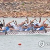 Đội tuyển hợp nhất liên Triều trong môn thi đua thuyền rồng. (Nguồn: Yonhap)