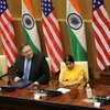 Bộ trưởng Quốc phòng Mỹ James Mattis, Ngoại trưởng Mỹ Mike Pompeo, Ngoại trưởng Ấn Độ Sushma Swaraj và Bộ trưởng Quốc phòng Ấn Độ Nirmala Sitharaman ra tuyên bố chung sau cuộc gặp 2+2 ở New Delhi ngày 6/9. (Ảnh: EPA)