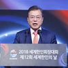 Tổng thống Hàn Quốc Moon Jae-in phát biểu tại một sự kiện ở Seoul ngày 5/10/2018. (Ảnh: Yonhap/TTXVN)