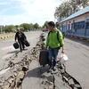 Một tuyến đường bị phá hủy sau động đất tại Mataram, thủ phủ tỉnh Tây Nusa Tenggara, Indonesia ngày 20/8/2018. (Ảnh: AFP/TTXVN)