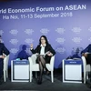 WEF ASEAN 2018: Họp báo về tầm ảnh hưởng trí tuệ nhân tạo đối với việc làm. (Ảnh: Lâm Khánh/TTXVN)