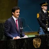 Quốc vương Qatar, Sheikh Tamim bin Hamad al-Thani phát biểu tại phiên họp Đại hội đồng Liên hợp quốc ở New York. Mỹ ngày 25/9. (Ảnh: THX/TTXVN) 