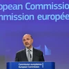 Ủy viên Liên minh châu Âu (EU) phụ trách các vấn đề kinh tế và thuế Pierre Moscovici tại cuộc họp báo ở Brussels, Bỉ ngày 3/4/2019. (Ảnh: AFP/TTXVN) 