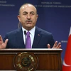 Ngoại trưởng Thổ Nhĩ Kỳ Mevlut Cavusoglu phát biểu trong cuộc họp báo tại Ankara. (Ảnh: AFP/TTXVN) 