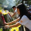 Người dân dâng hương, hoa viếng mộ Đại tướng Võ Nguyên Giáp. (Ảnh: Đức Thọ/TTXVN)