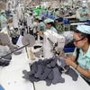 Dây chuyền sản xuất giày, dép xuất khẩu tại Công ty TNHH Midori Safety Footwear Việt Nam, tại khu công nghiệp Điện Nam- Điện Ngọc (Quảng Nam). (Ảnh: Danh Lam/TTXVN)