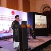 Đại sứ Việt Nam tại Ấn Độ Phạm Sanh Châu phát biểu tại Hội nghị. (Ảnh: Huy Lê/TTXVN)