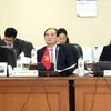 Phó tổng Kiểm toán Nhà nước Nguyễn Quang Thành trong cuộc gặp xã giao với đoàn Ủy ban kiểm toán Indonesia. (Ảnh: Hữu Chiến/Vietnam+)