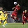 Pha chơi bóng bằng đầu của Tiền đạo Hà Đức Chinh (9) trong trận đấu với U22 Brunei tại vòng bảng môn bóng đá nam SEA Games 2019. Kết quả, tuyển Việt Nam giành chiến thắng 6-0. (Ảnh: Hoàng Linh/TTXVN)