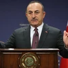 Ngoại trưởng Thổ Nhĩ Kỳ Mevlut Cavusoglu phát biểu tại một cuộc họp báo ở Ankara. (Ảnh: AFP/TTXVN)