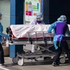 Nhân viên y tế chuyển bệnh nhân nhiễm COVID-19 tới bệnh viện ở Daegu, Hàn Quốc, ngày 4/3. (Ảnh: THX/TTXVN)