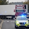 Cảnh sát Anh áp giải xe container chở 39 thi thể được tìm thấy tại Grays, Essex, ngày 23/10/2019. (Ảnh: AFP/TTXVN)