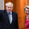 Thủ tướng Anh Boris Johnson (trái) và Chủ tịch Ủy ban châu Âu Ursula von der Leyen (phải) tại cuộc gặp ở London ngày 8/1/2020. (Ảnh: AFP/TTXVN)