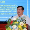 Ông Ngô Thanh Sơn, Phó Chủ tịch Ủy ban Mặt trận Tổ quốc Việt Nam thành phố phát biểu tại hội nghị. (Ảnh: Thanh Vũ/TTXVN)