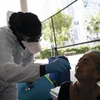 Nhân viên y tế lấy mẫu dịch xét nghiệm COVID-19 cho người dân tại Miami, bang Florida, Mỹ ngày 16/4/2020. (Ảnh: AFP/TTXVN)