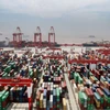 Các container hàng hóa xếp tại cảng Yangshan ở Thượng Hải, Trung Quốc, ngày 17/4/2020. (Ảnh: THX/TTXVN)