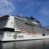 Tàu du lịch MSC Grandiosa rời thành phố cảng Genoa, Tây Bắc Italy ngày 16/8/2020. (Ảnh: AFP/TTXVN)