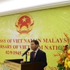 Đại sứ Việt Nam tại Malaysia Lê Quý Quỳnh phát biểu tại lễ kỷ niệm 75 năm Quốc khánh. (Ảnh: Nguyễn Hà Ngọc/TTXVN)