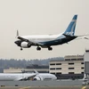 Máy bay Boeing 737 MAX thực hiện chuyến bay kiểm tra tại nhà máy của Boeing ở Seattle, Washington, Mỹ, ngày 30/9/2020. (Ảnh: AFP/TTXVN)