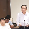 Chủ tịch Hội Văn học nghệ thuật Hà Nội Trần Quốc Chiêm đóng góp ý kiến vào Dự thảo Báo cáo chính trị. (Ảnh: Văn Điệp/TTXVN)