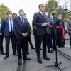 Tổng thống Pháp Emmanuel Macron phát biểu tại thành phố Nice, nơi xảy ra vụ tấn công bằng dao khiến 3 người thiệt mạng ngày 29/10/2020. (Ảnh: AP/TTXVN)