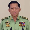 Tư lệnh Lực lượng vũ trang Myanmar, Tướng Min Aung Hlaing trong bài phát biểu trên truyền hình ngày 8/2/2021. (Ảnh: AFP/TTXVN)